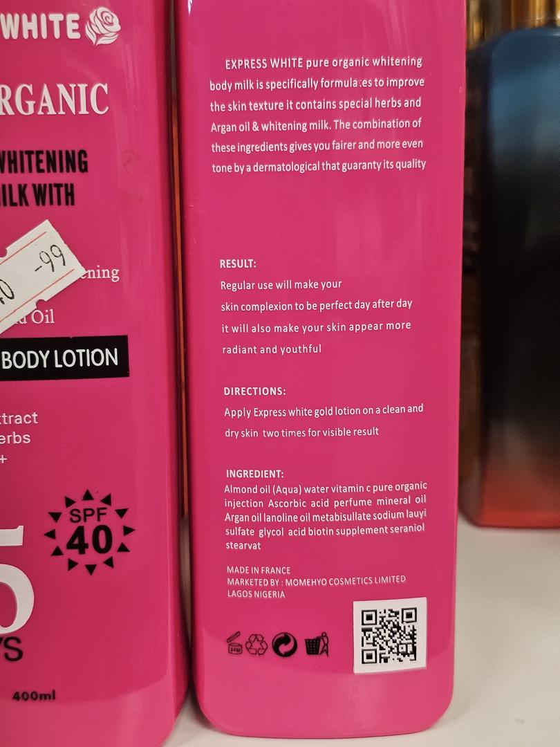Express white pure organic face & body lotion 400ml