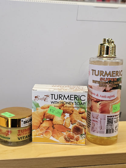 Soft 7 turmeric with honey soap, face cream, whitening & glow oil