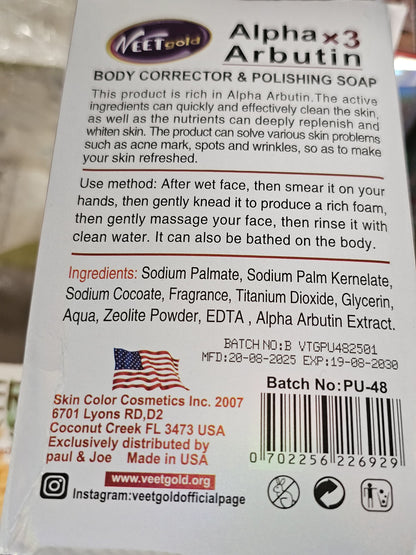 Veet gold alpha arbutin x3 body corrector & polishing soap 250g x2