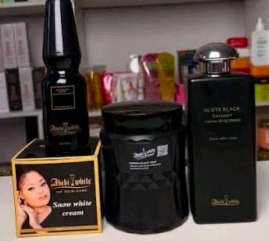 Abebi white Gluta Black  Body Lotion , Face Cream, Serum and black soap 4 in 1