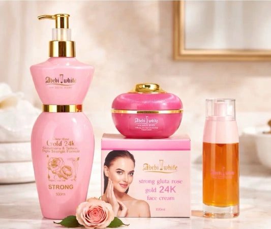 Abebi White Gold 24K Glutathione Rose Strong Day Treatment Face Cream Set