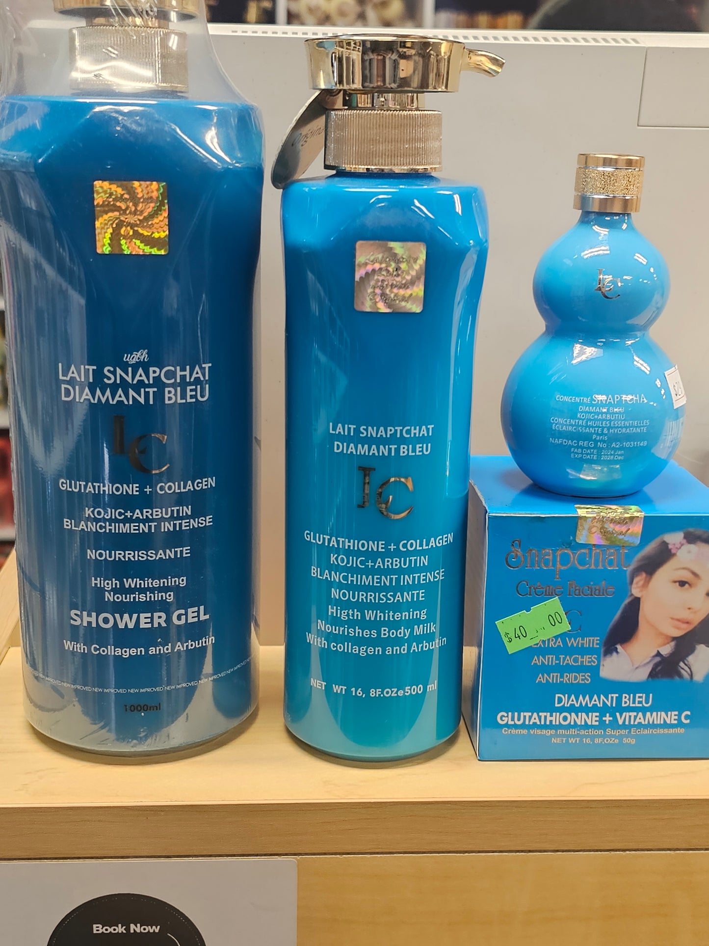 Lait snapchat diamant bleu shower gel 1000ml, face cream, body lotion and serum