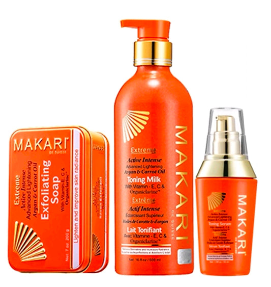 Makari Extreme Toning Milk Set Soap Serum Brightening Lightening Glow