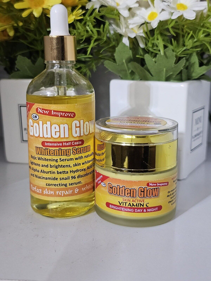 3 In 1 Set Golden Glow Body Milk 500ml, Face Cream + Serum