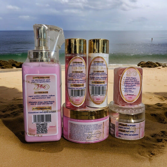 6pcs. No Limit plus Lotion, Serum, Oil, Face Cream & Face soap, Body Scrub Evob
