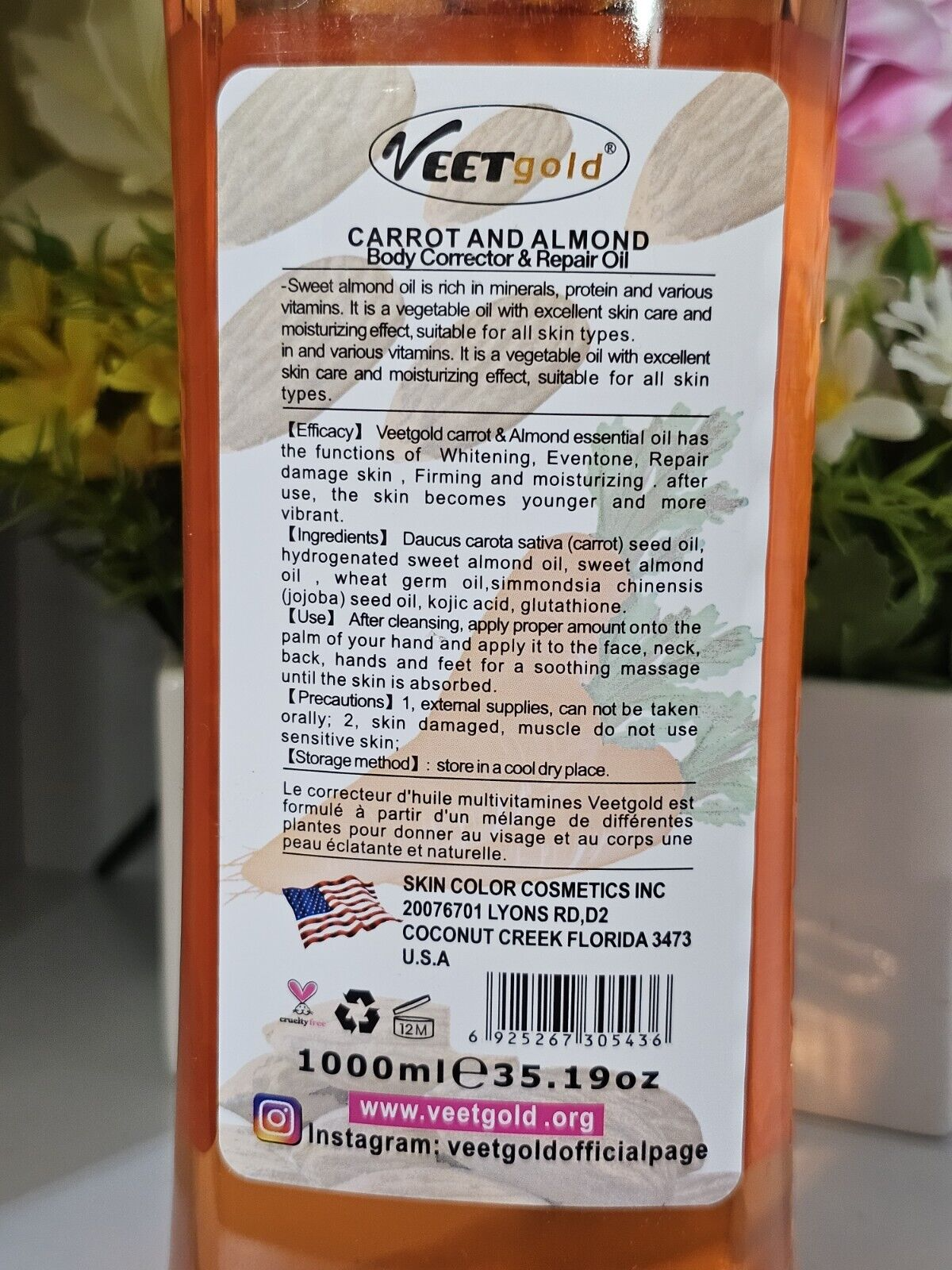 Veet Gold Whitening Face and Body Carrot and Almond Oil Spf 15. 1000ml