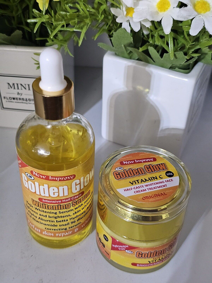 3 In 1 Set Golden Glow Body Milk 500ml, Face Cream + Serum