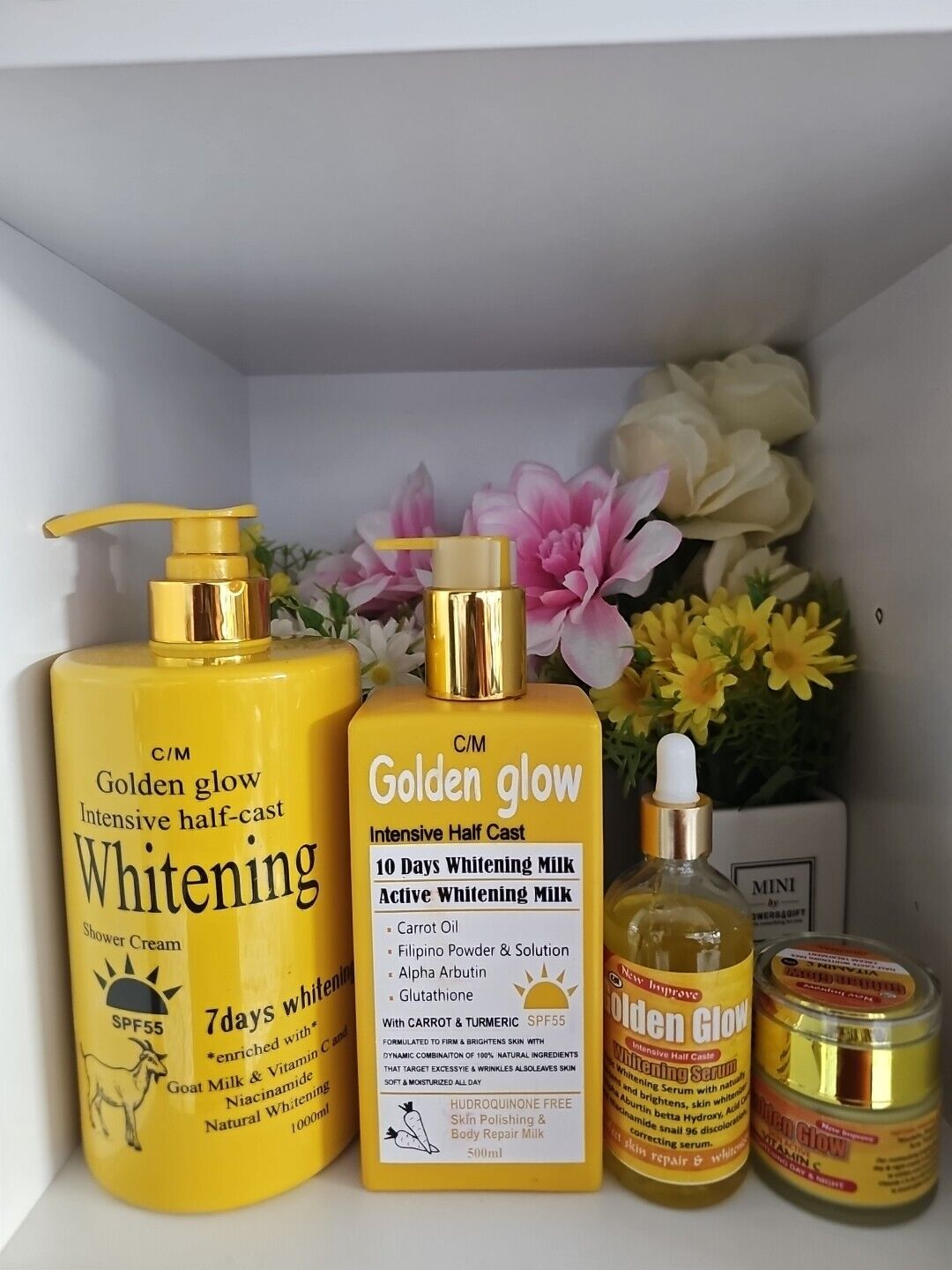 4 In 1 Set Golden Glow Body Milk 500ml, Face Cream + Serum