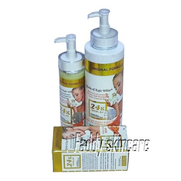 3in1 24 K Gold Glutathione & Kojic White Whitening Body Milk & Soap