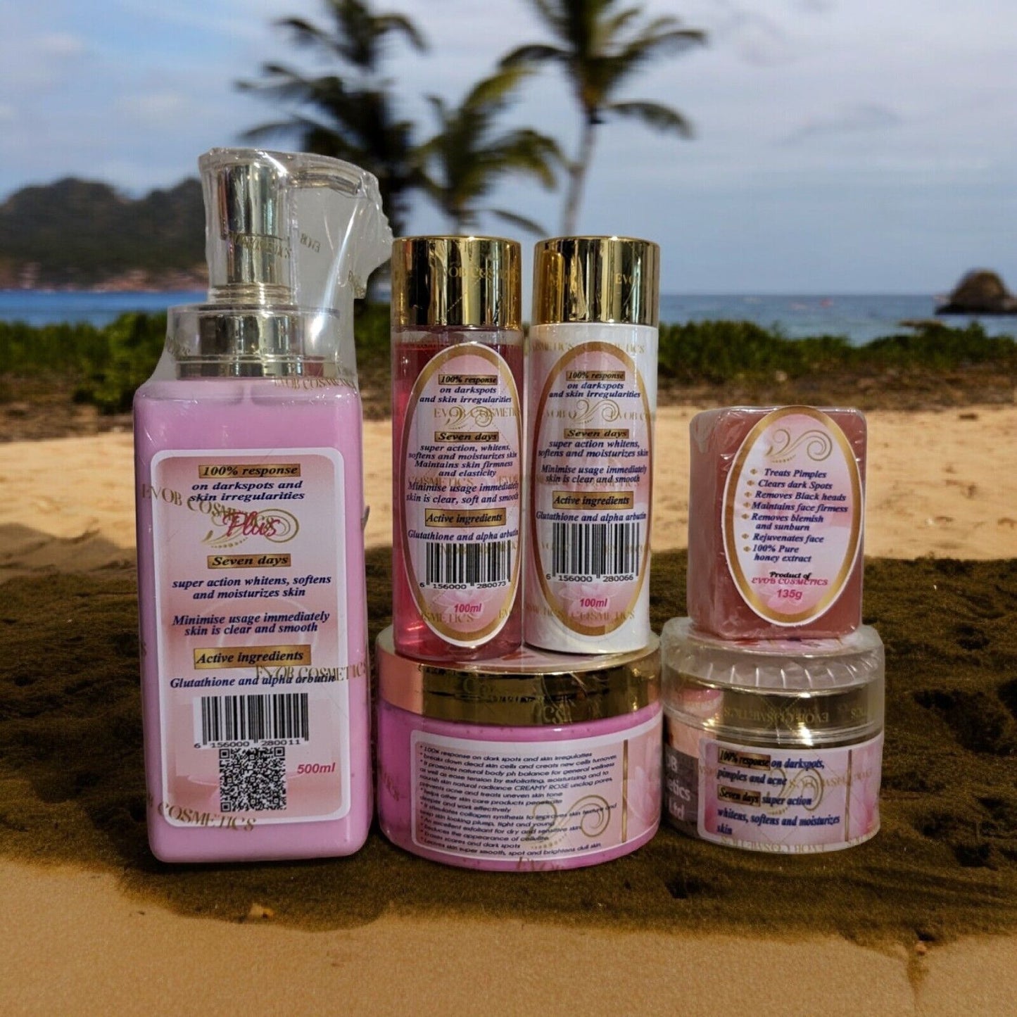 6pcs. No Limit plus Lotion, Serum, Oil, Face Cream & Face soap, Body Scrub Evob